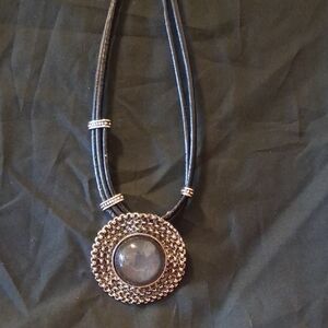 Statement Black and Silver Pendant Necklace - Women Jewelry